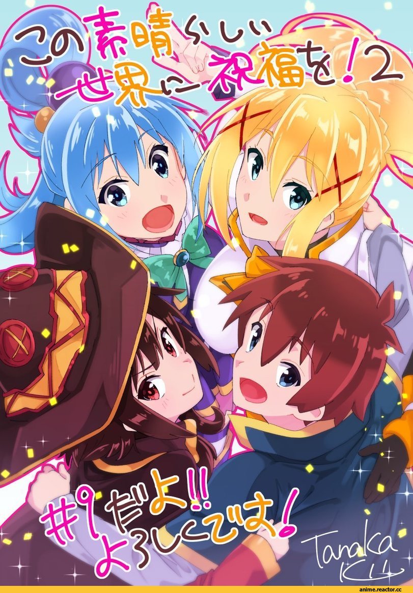 Anime Art, KonoSuba, tanaka kii, Aqua (KonoSuba), Megumin, Darkness (KonoSuba), Satou Kazuma, Anime