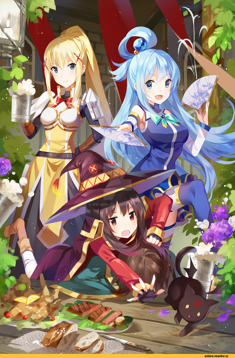 Kyuriin, KonoSuba, Aqua (KonoSuba), Megumin, Darkness (KonoSuba), Satou Kazuma, Anime Art, Anime