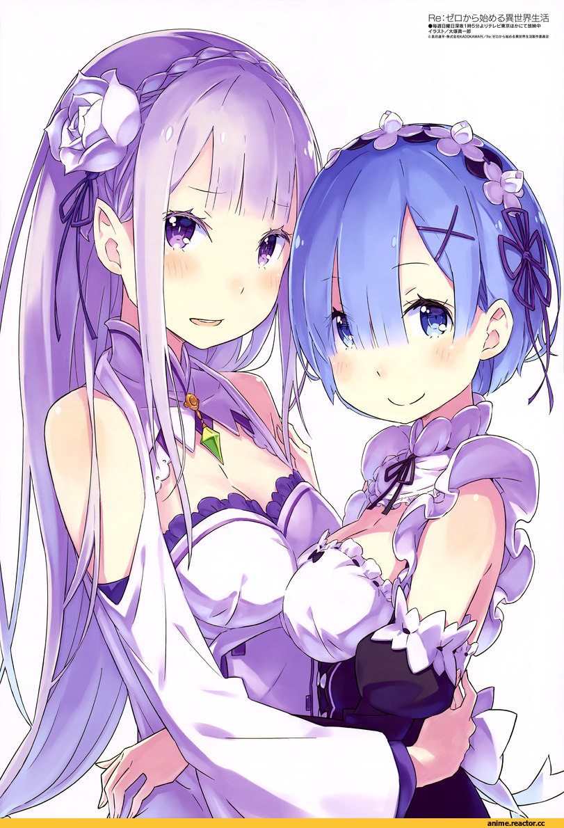 Emilia (re zero), Re Zero Kara Hajimeru Isekai Seikatsu, Rem (re zero), highres, Anime