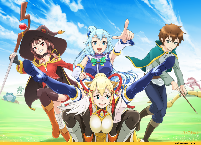 KonoSuba, Megumin, Aqua (KonoSuba), Darkness (KonoSuba), Satou Kazuma, oshiyon, Animal Ears, Anime