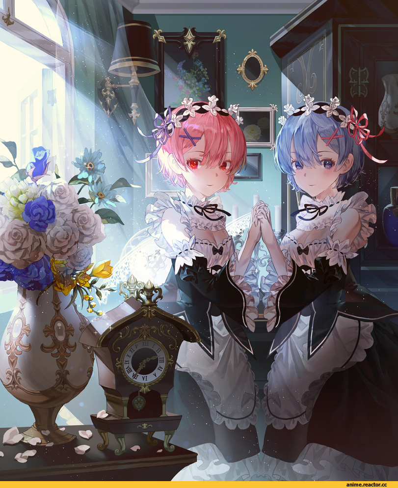 Anime Art, artist, Re Zero Kara Hajimeru Isekai Seikatsu, Ram (Re Zero), Rem (re zero), fajyobore323, Anime